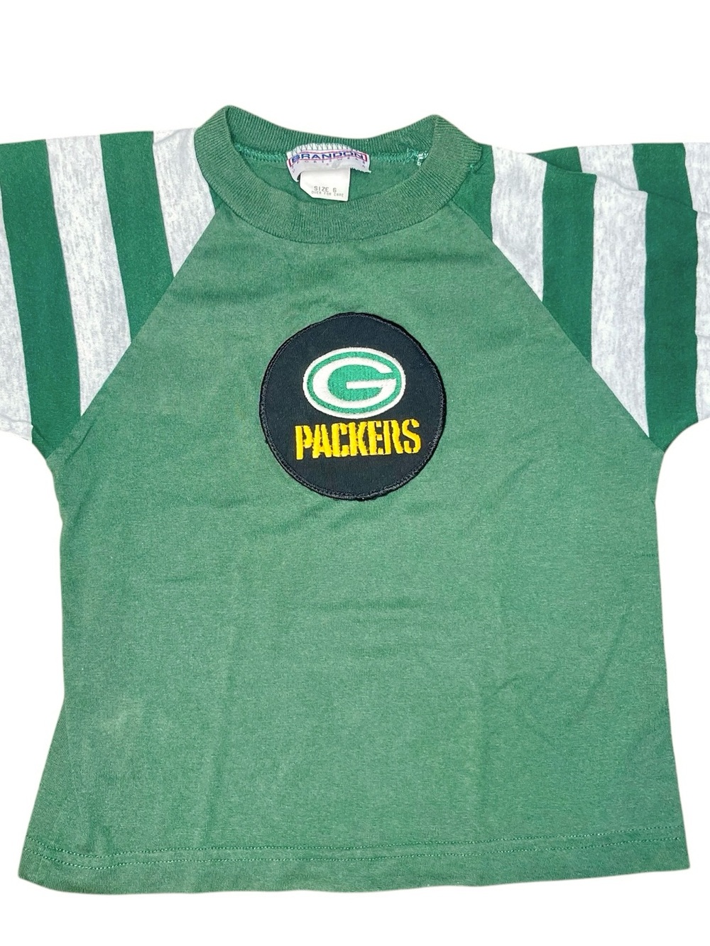 Vintage Green Bay Packers Raglan T Shirt Kids Green Striped NFL USA Toddler